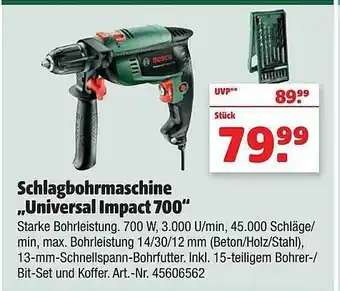 Hagebau Bosch Schlagbohrmaschine „universal Impact 700“ Angebot