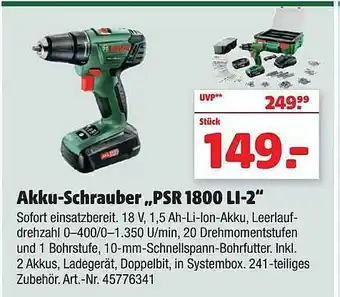 Hagebau Bosch Akku-schrauber „psr 1800 Li-2“ Angebot