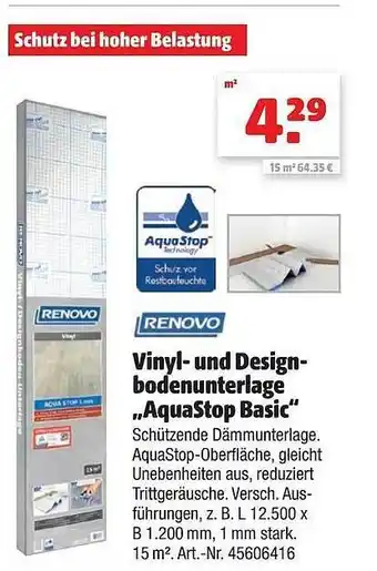 Hagebau Renovo Vinyl- Und Designbodenunterlage „aquastop Basic“ Angebot