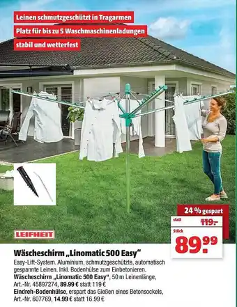 Hagebau Leifheit Wäscheschirm „linomatic 500 Easy“ Angebot