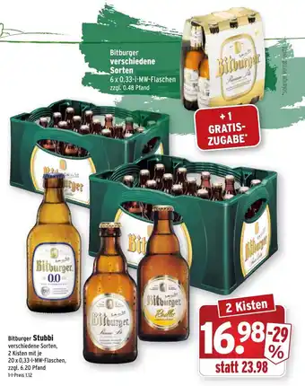 Wasgau Bitburger Stubbi 20x0,33L Angebot