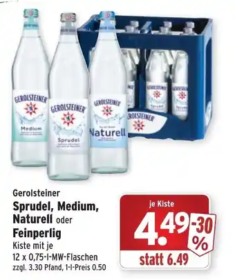 Wasgau Gerolsteiner Sprudel, Medium, Naturell oder Feinperlig 12x0,75L Angebot