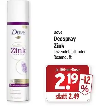 Wasgau Dove Deospray Zink 100ml Angebot