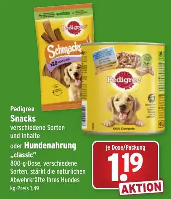 Wasgau Pedigree Snacks oder Hundenahrung Classic Angebot