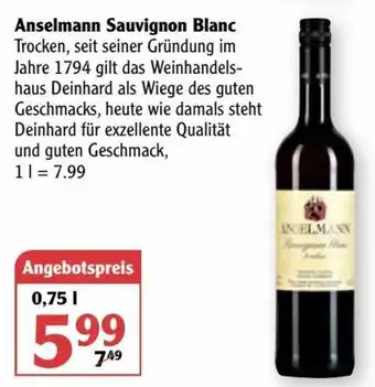 Globus Anselmann Sauvignon Blanc 0,75 L Angebot