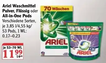 Globus Ariel Waschmittel Pulver, Flüssig oder All in one Pods 53-70 WL Angebot