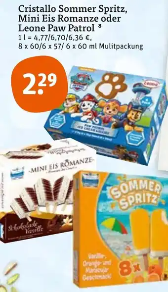 tegut Cristallo Sommer Spritz, Mini Eis Romanze oder Leone Paw Patrol 8x60/6x57/6x60 ml Multipackung Angebot