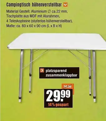 V Baumarkt Campingtisch Höhenverstellbar Angebot