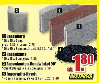 B1 Discount Baumarkt Rasenboard, Rasenkante, Rasenkanten-rundwinkel 90°, Fugensplitt-basalt Angebot