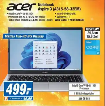 Expert Acer Notebook Aspire 3 (a315-58-32em) Angebot