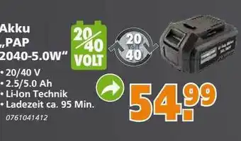 Globus Baumarkt Akku „pap 2040-5.0w“ Angebot