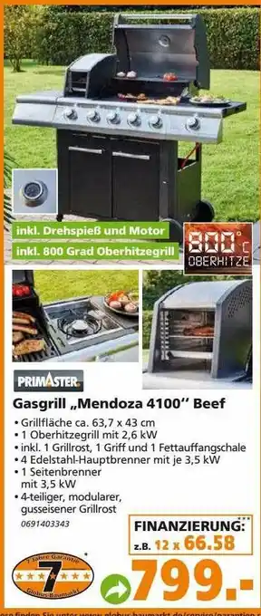 Globus Baumarkt Primaster Gasgrill „mendoza 4100“ Beef Angebot