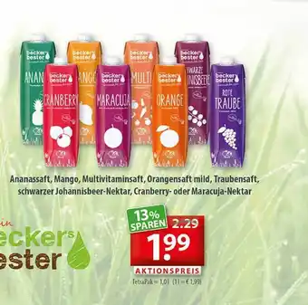 Getränkeland Beckers Bester Ananassaft, Mango, Multivitaminsaft, Orangensaft Mild, Traubensaft, Schwarzer Johannisbeer-nektar, Cranberry-  Angebot