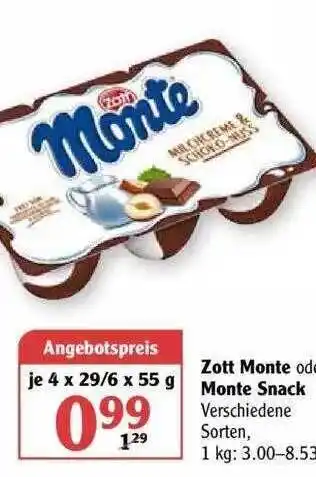 Globus Zott Monte Oder Monte Snack Angebot