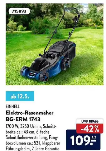 Aldi Nord Einhell Elektro-rasenmäher Bg-erm 1743 Angebot