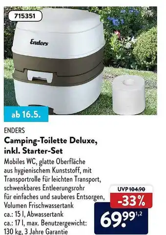 Aldi Nord Enders Camping-toilette Deluxe, Inkl. Starter-set Angebot