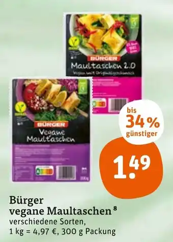 tegut Bürger vegane Maultaschen 300 g Packung Angebot