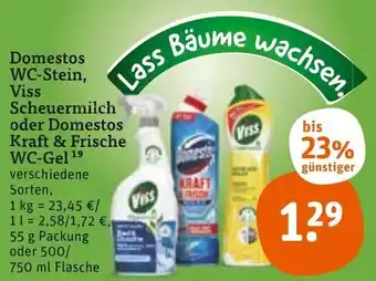 tegut Domestos WC Stein, Viss Scheuermilch oder Domestos Kraft & Frische WC Gel 500/750 ml Flasche Angebot