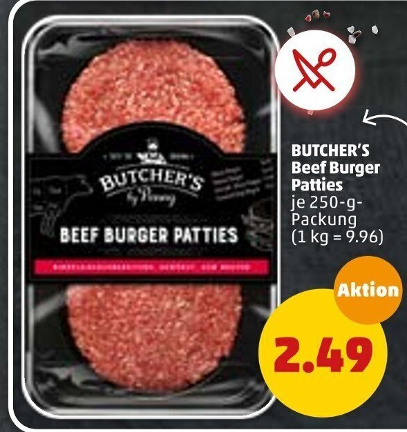 Butcher's Beef Burger Patties 250 g Packung Angebot bei PENNY