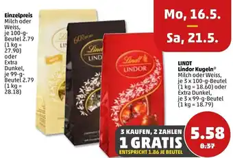 PENNY Lindt Lindor Kugeln 3x100 g/3x99 g Beutel Angebot