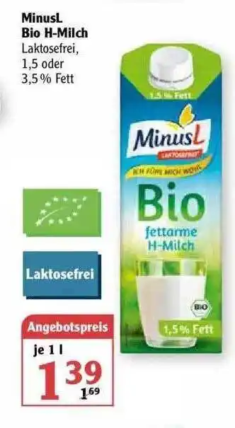 Globus Minusl Bio H-milch Laktosefrei Angebot