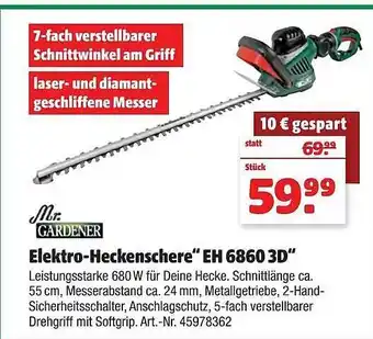 Hagebau Mr. Gardener Elektro-heckenschere „eh 6860 3d“ Angebot