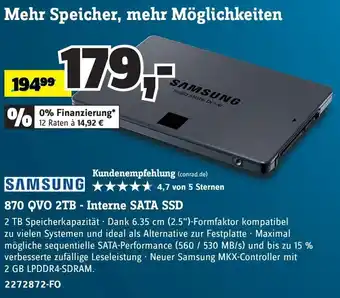 Conrad Samsung 870 QVO 2TB-Interne SATA SSD Angebot