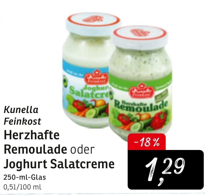 Kunell Feinkost Herzhafte Remoulade oder Joghurt Salatcreme 250 ml Glas