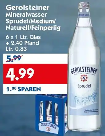 Hol'ab Getränkemarkt Gerolsteiner Mineralwasser Sprudel/Medium/Naturell/Feinperlig 6x1L Angebot