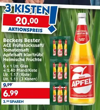 Hol'ab Getränkemarkt Becker's Bester ACE Frühstückssaft/Tomatensaft Apfelsaft klar/trüb/Heimische Früchte 6x1L Angebot