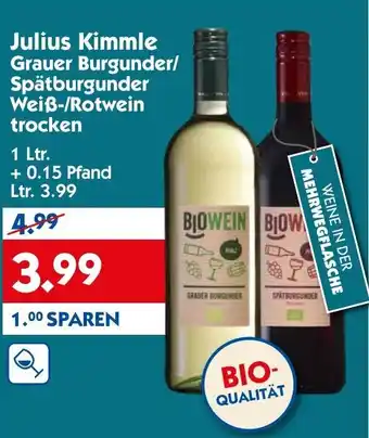 Hol'ab Getränkemarkt Julius Kimmle Grauer Burgunder/Spätburgunder Weiß/Rotwein trocken 1L Angebot