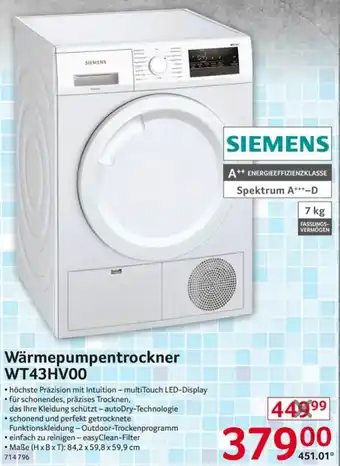 Selgros Siemens Wärmepumpentrockner WT43HV00 Angebot