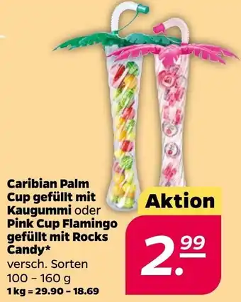 NETTO Caribian Palm Cup gefüllt mit Kaugummi oder Pink Flamingo gefüllt mit Rocks Candy 100-160 g Angebot