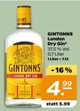 NETTO Gintonns London Dry Gin 0,7 Liter Angebot