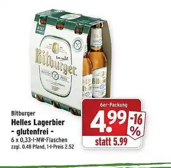 Wasgau Bitburger Helles Lagerbier-glutenfrei- Angebot