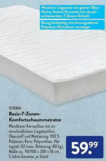 Aldi Süd Dormia Basic-7-zonen-komfortschaummatratze Angebot