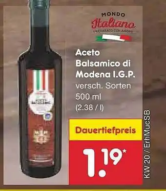 Netto Marken-Discount Mondo Italiano Aceto Balsamico Di Modena I.g.p Angebot