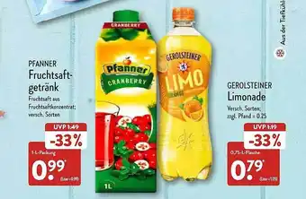 Aldi Nord Pfanner Fruchtsaft-getränk Gerolsteiner Limonade Angebot