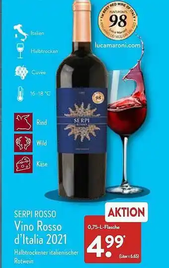 Aldi Nord Serpi Rosso Vino Rosso D'italia 2021 Angebot