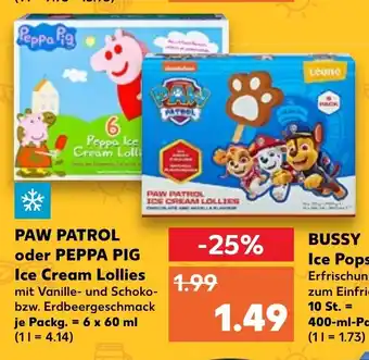 Kaufland Paw Patrol oder Peppa Pig Ice Cream Lollies Packg.=6 x 60 ml Angebot