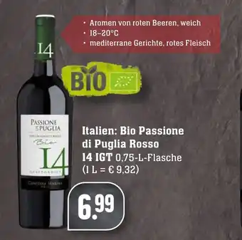 Edeka Neukauf Bio Passione di Puglia Rosso 14 IGT 750ml Angebot