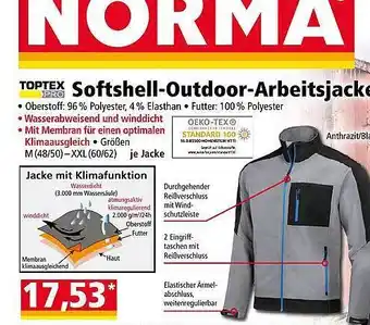 Norma Toptex Pro Softshell Outdoor Arbeitsjacke Angebot