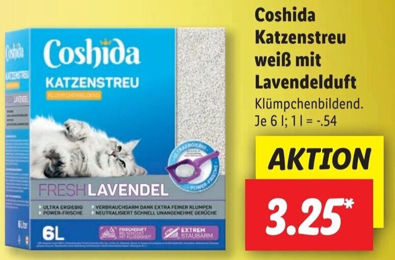 Coshida Katzenstreu weiß mit Lavendelduft 6 L Angebot bei Lidl