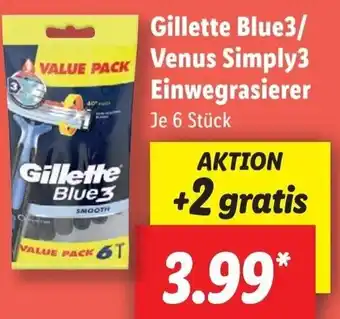 Lidl Gillette Blue3/Venus Simply 3 Einwegrasierer 6 Stück Angebot