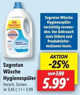 Lidl Sagrotan Wäsche Hygienespüler 3,45 L Angebot