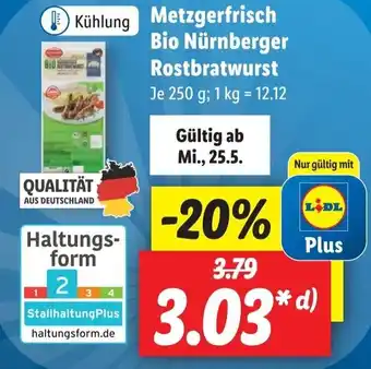 Lidl Metzgerfrisch Bio Nürnberger Rostbratwurst 250 g Angebot