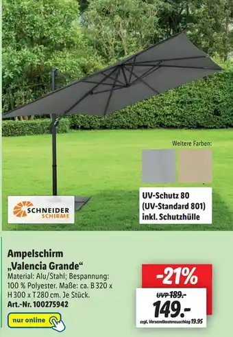 Lidl Schneider Schirme Ampelschirm ,,Valencia Grande" Angebot