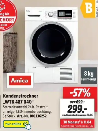 Lidl Amica Kondenstrockner ,,WTK 487 040" Angebot