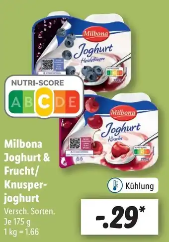 Lidl Milbona Joghurt & Frucht/Knusperjoghurt 175 g Angebot