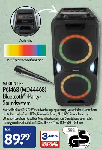 Aldi Nord Medion Life P61468(MD44468)Bluetooth - Party-Soundsystem ca. 262 x 605 x 263 mm Angebot